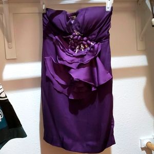 Purple satin jeweled strapless mini